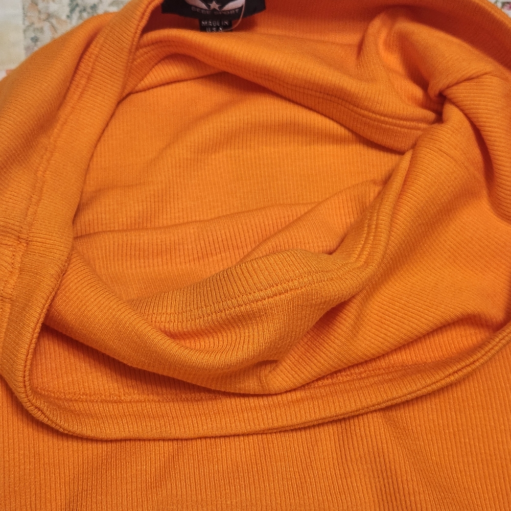 💐Vtg Y2K Bebe Sport Tube Top L Orange Ribbed Rhinestone Bling USA Deadstock - Picture 11 of 14